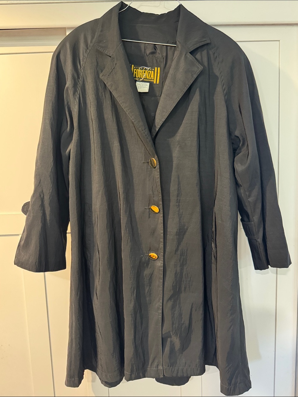 Vintage Forenza Women's Black & Gold Three-Button Trench Coat